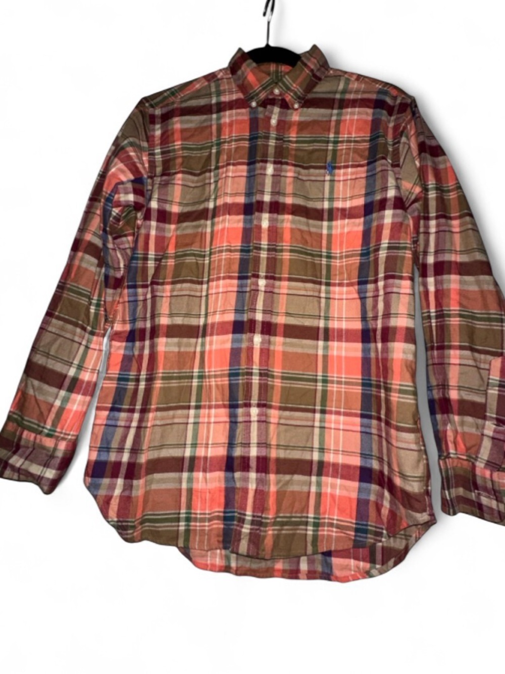 Ralph Lauren Coral, Olive & Tan Plaid Button-Down Shirt